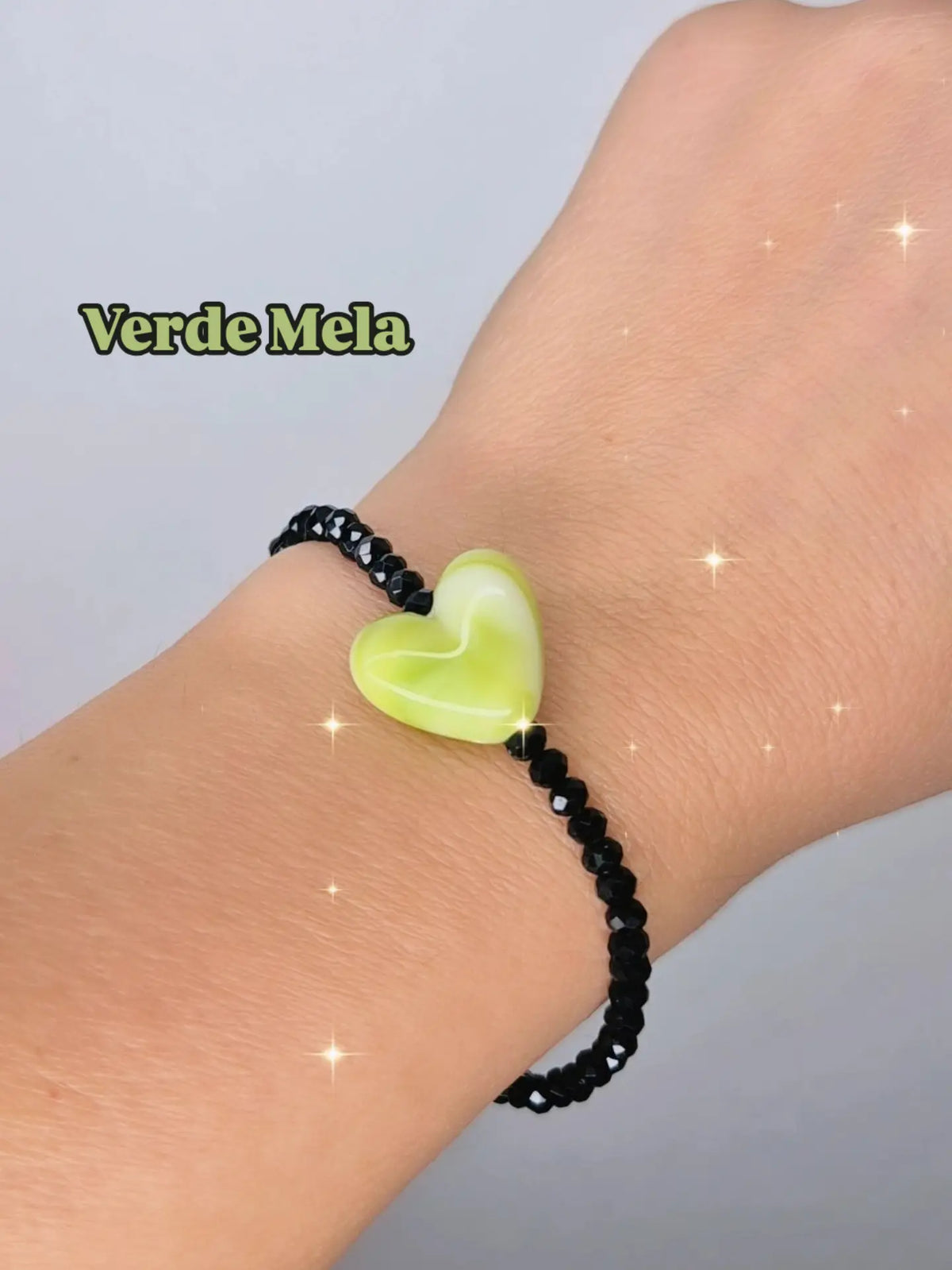 Bracciali elastici cristallini luminosi multisfaccettati neri con Cuore in resina effetto marmorizzato
