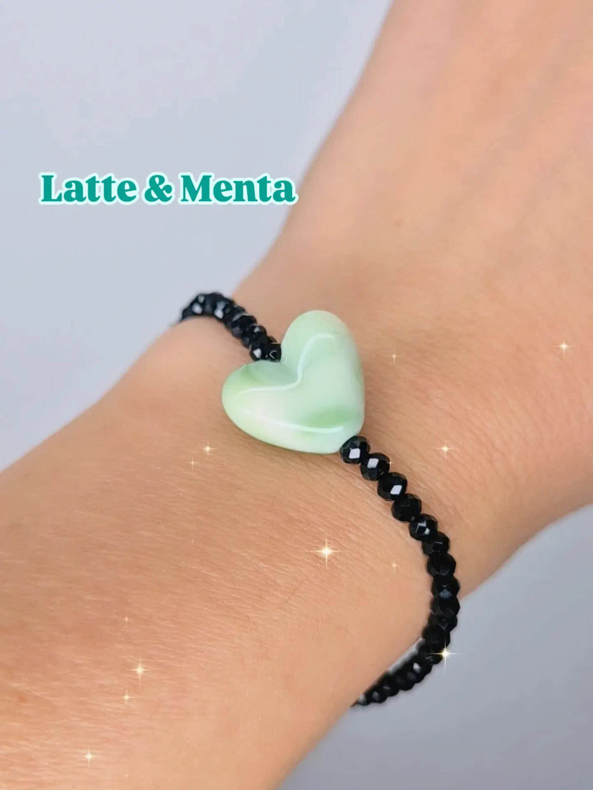 Bracciali elastici cristallini luminosi multisfaccettati neri con Cuore in resina effetto marmorizzato