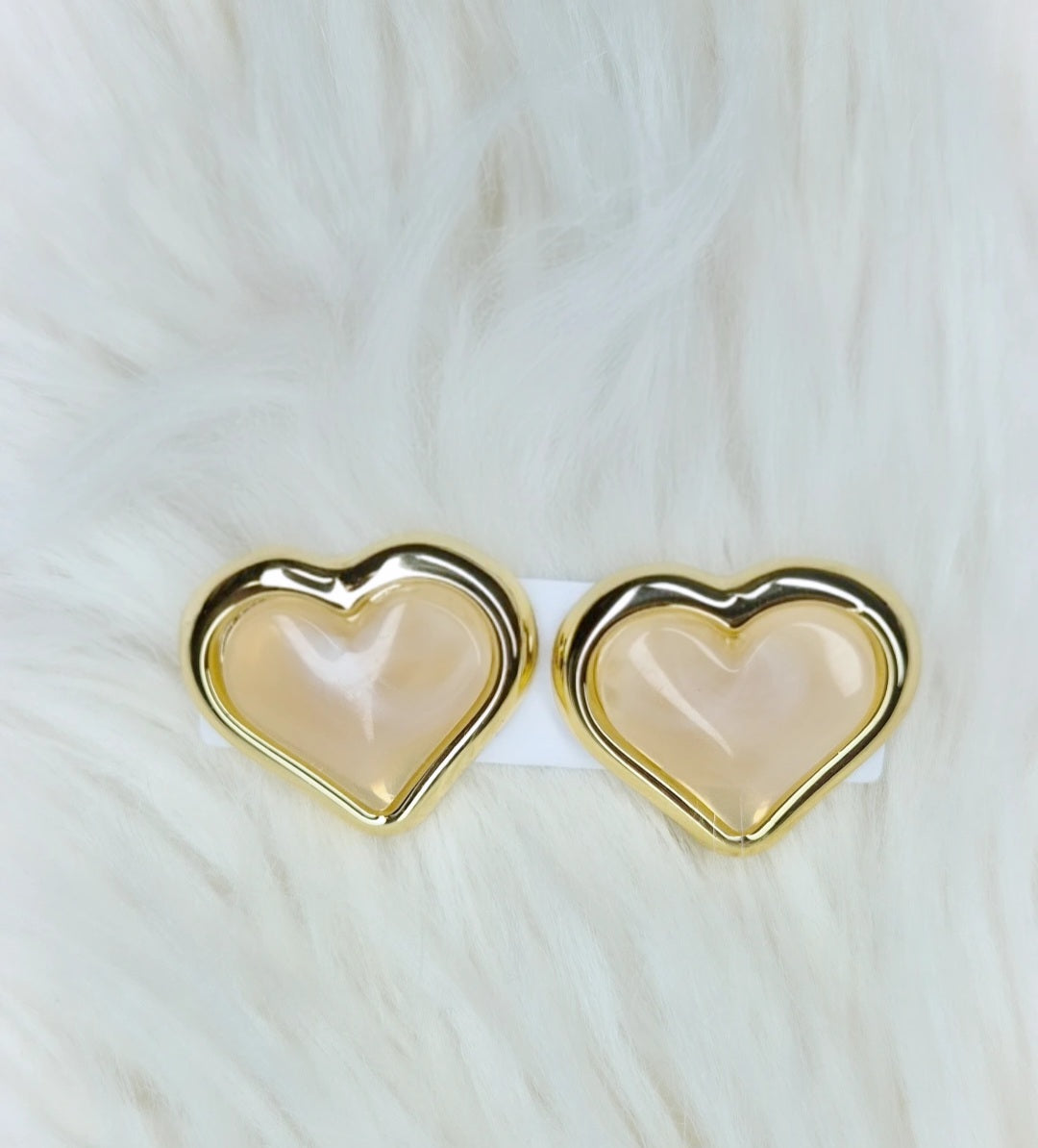 Orecchini in stile Retrò Chic 100% anallergici Cuore, Bottone Ovale Gold con pietra in resina colorata