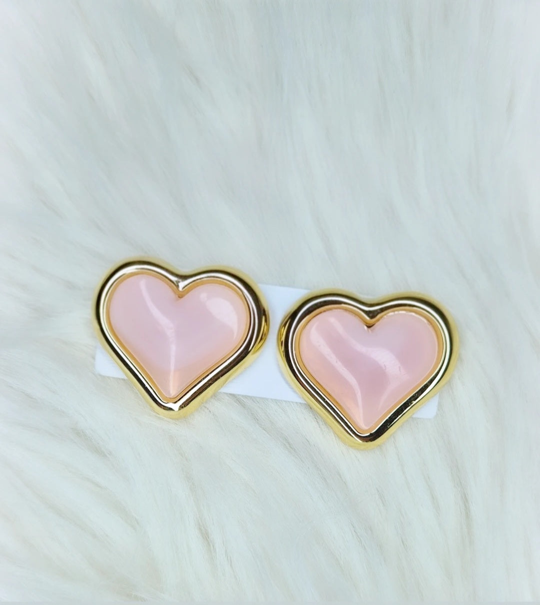 Orecchini in stile Retrò Chic 100% anallergici Cuore, Bottone Ovale Gold con pietra in resina colorata