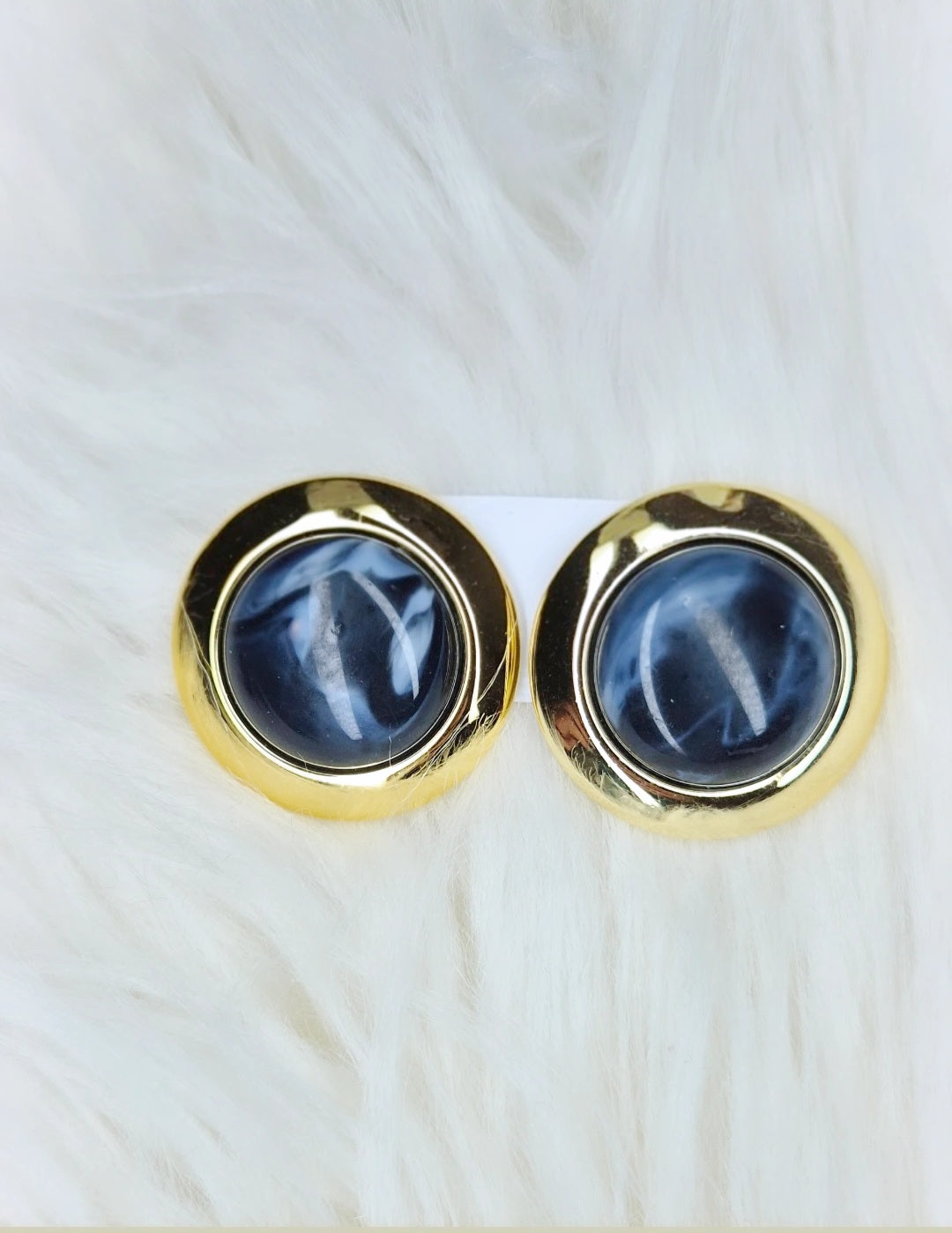 Orecchini in stile Retrò Chic 100% anallergici Cuore, Bottone Ovale Gold con pietra in resina colorata