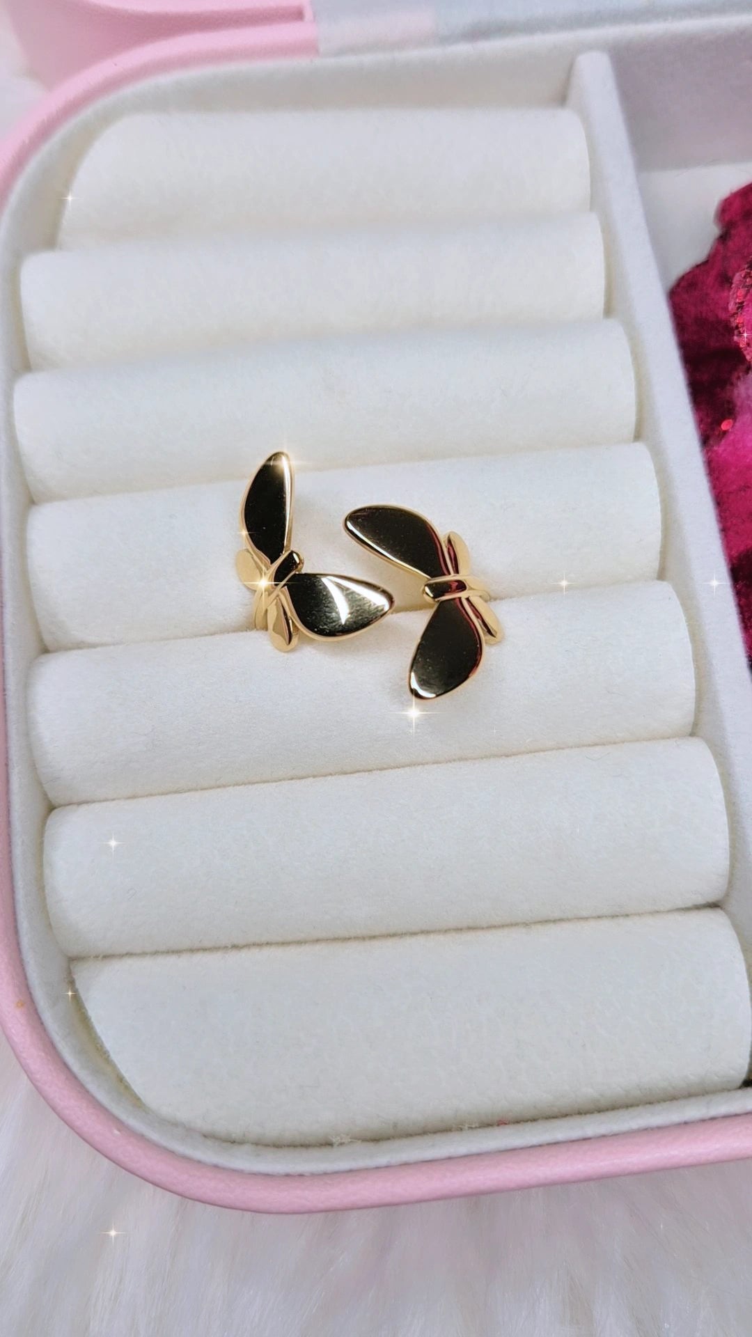Anello Farfalle danzanti in acciaio gold o bicolor misura regolabile