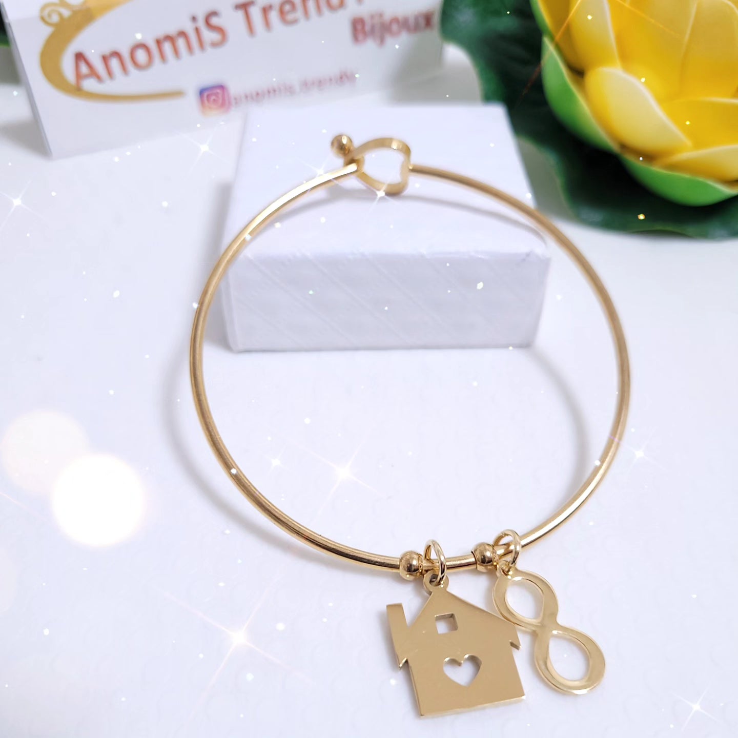 Bracciale rigido acciaio dorè chiusura Cuore