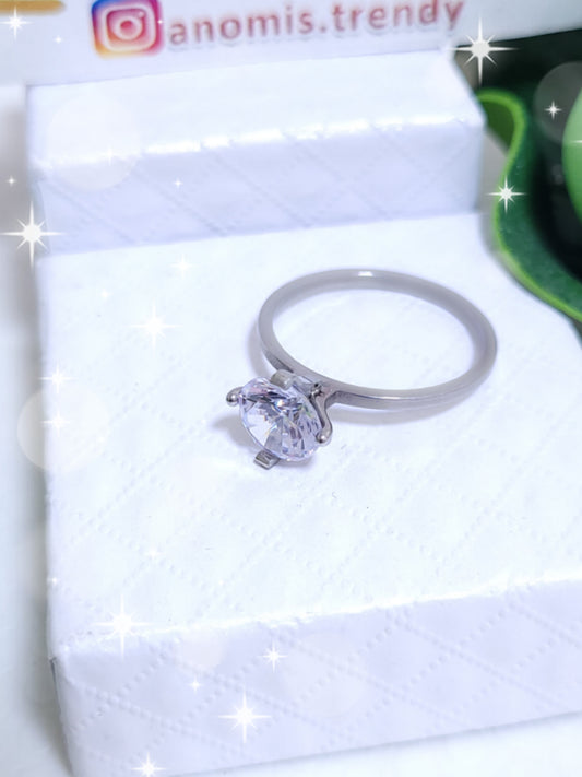 Anello modello Solitario in Acciaio con Zircone centrale