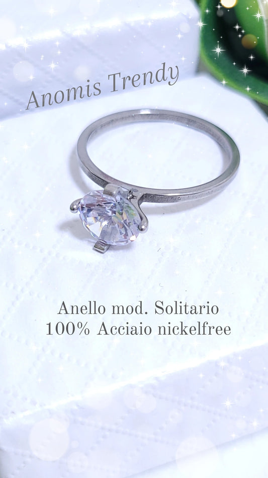Anello modello Solitario in Acciaio con Zircone centrale