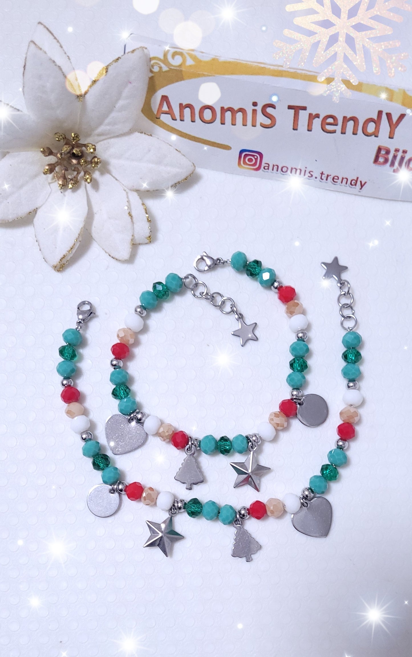 Bracciale Natalizio🎄 con cristalli multisfaccettati💎 luminosi✨️ e charms in Acciaio