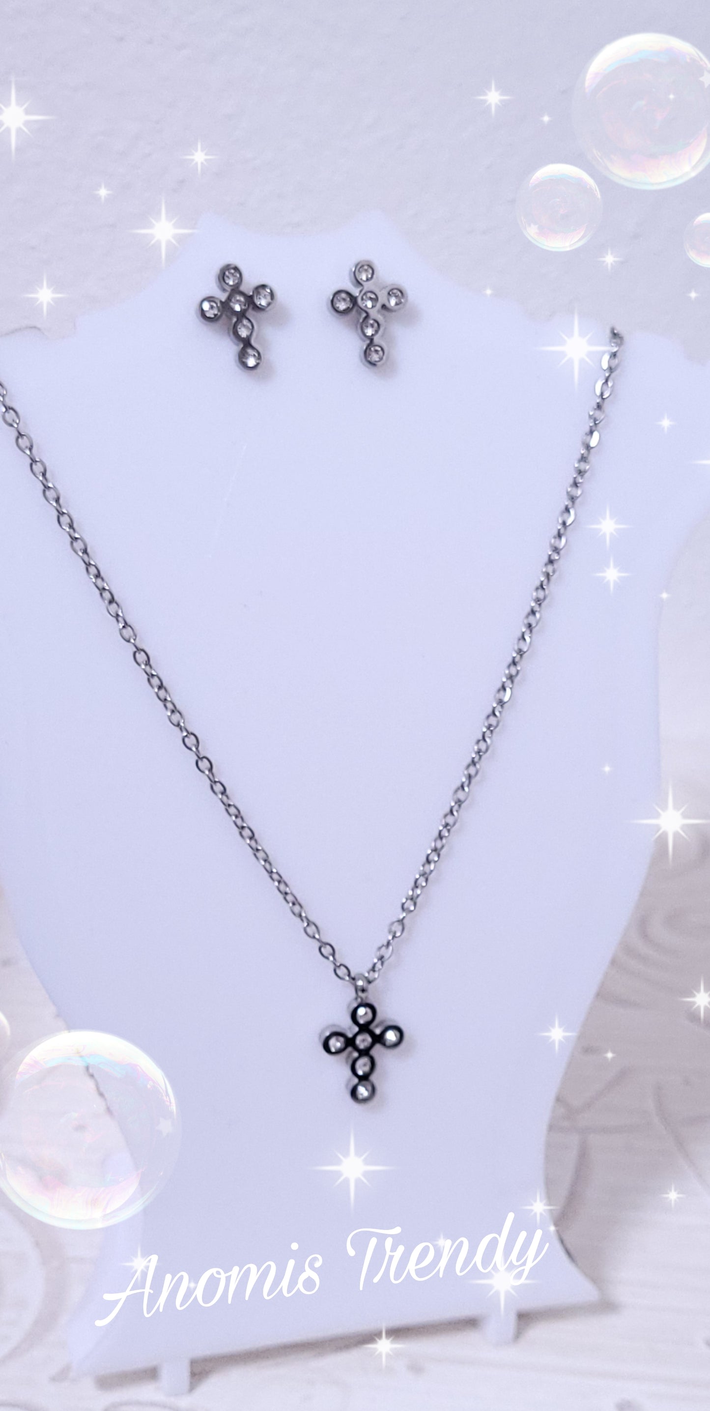 Set Collana & Orecchini Crocine con zirconi 100% acciaio inox nickelfree