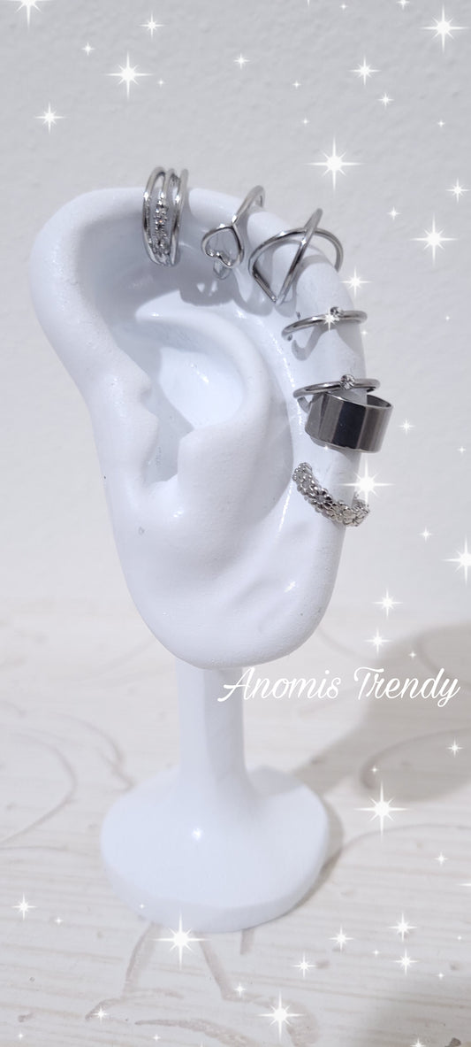 Ear cuff orecchini da cartilagine - senza foro - in acciaio silver