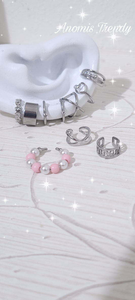 Ear cuff orecchini da cartilagine - senza foro - in acciaio silver