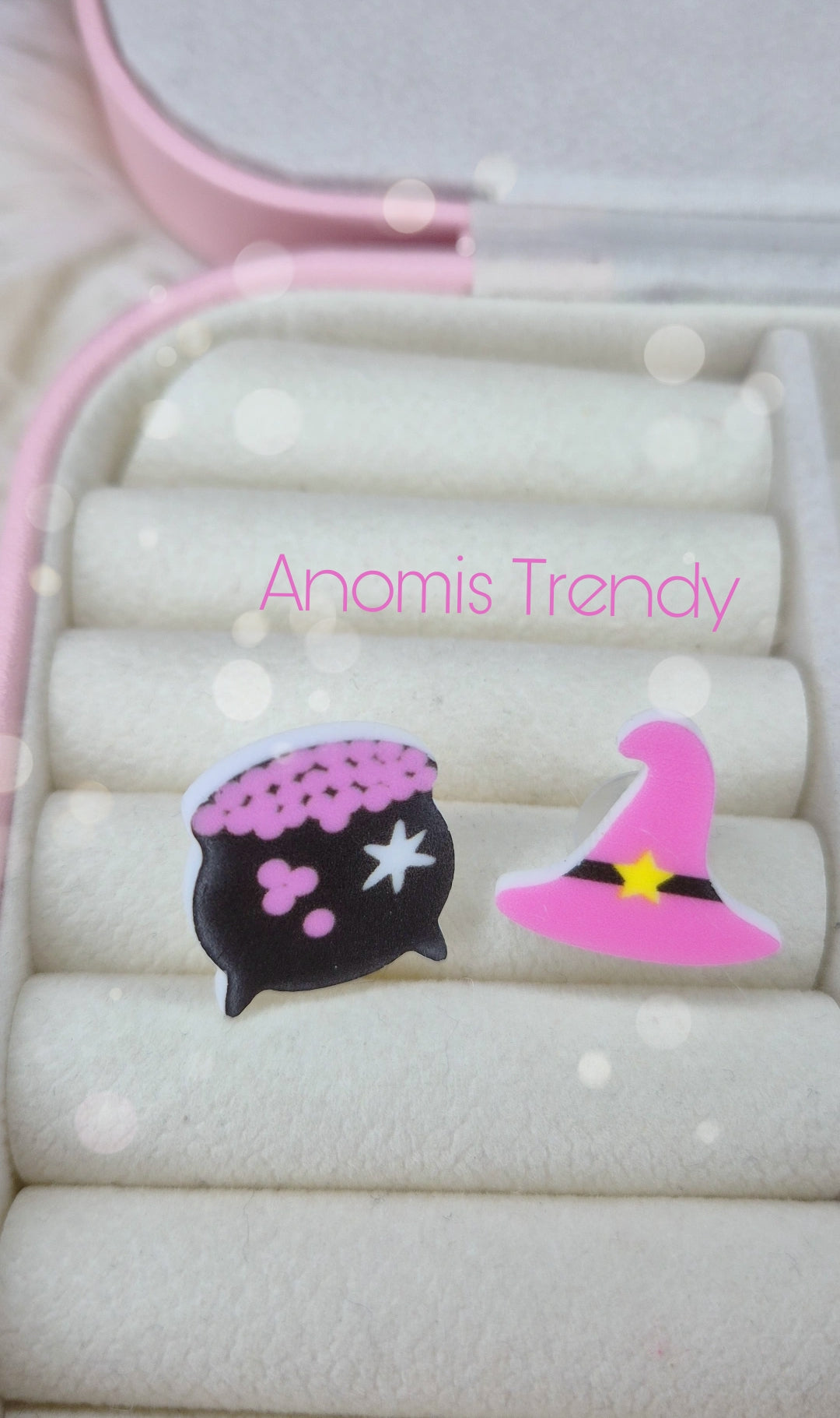 Orecchini Halloween Cappello Strega rosa, Pentolone pozione magica rosa, Fantasmini timidi👻