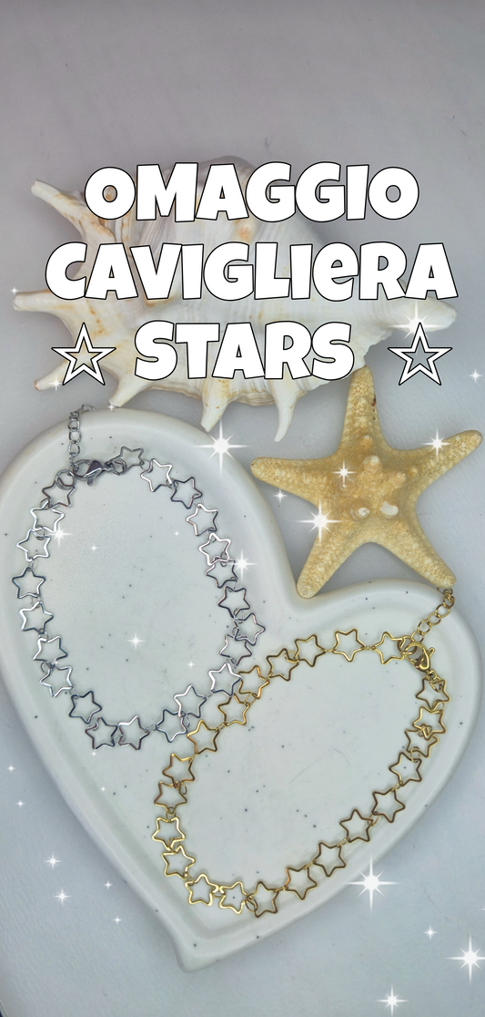 OMAGGIO Cavigliera STARS ☆ acciaio Silver o Gold mis. regolabile