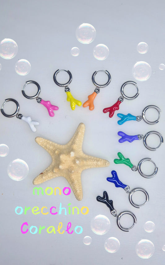 Mono orecchino Corallo cerchietto 1.5cm acciaio silver anallergico