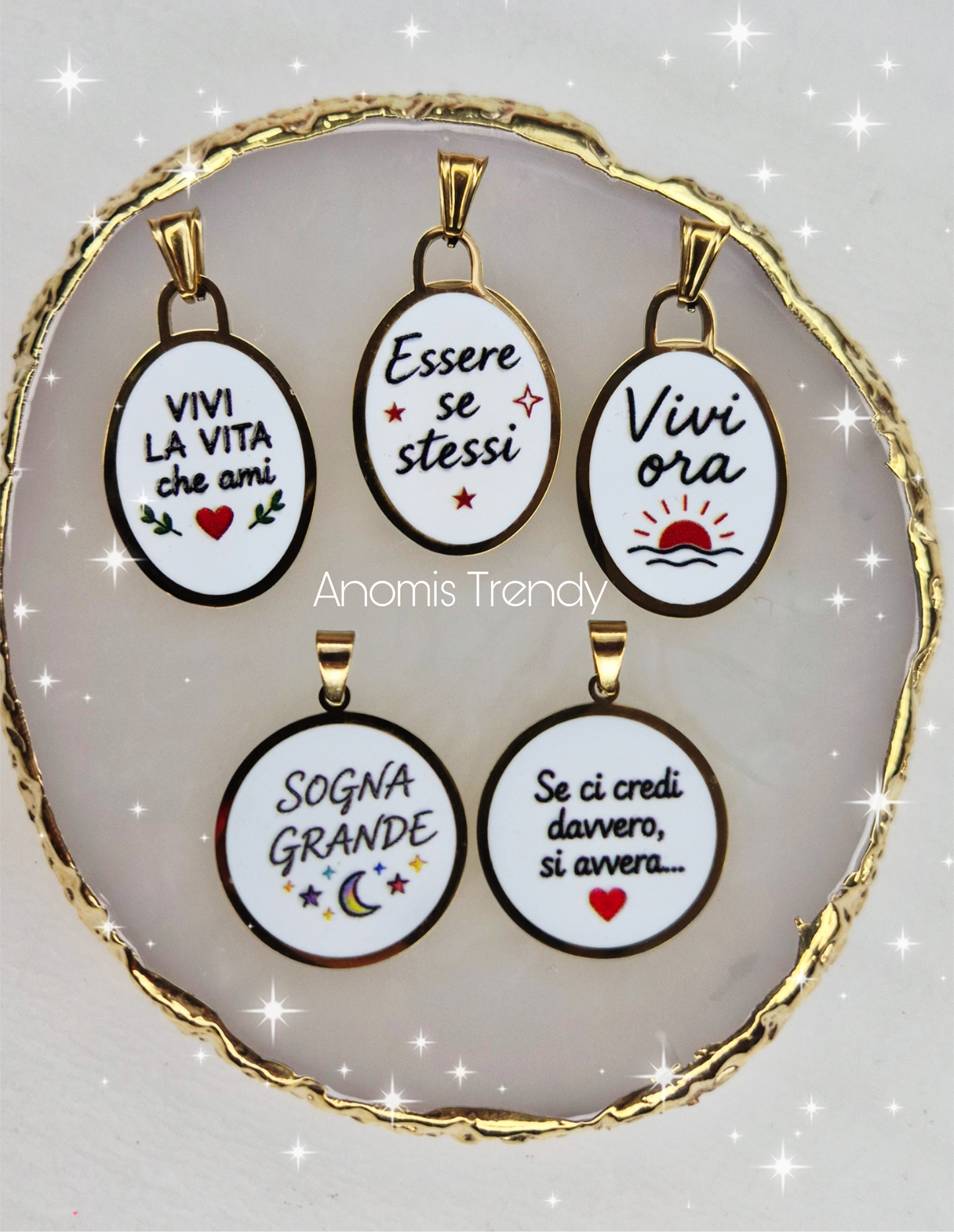 Collana con frase motivazionale 100% acciaio silver/gold 45+5cm