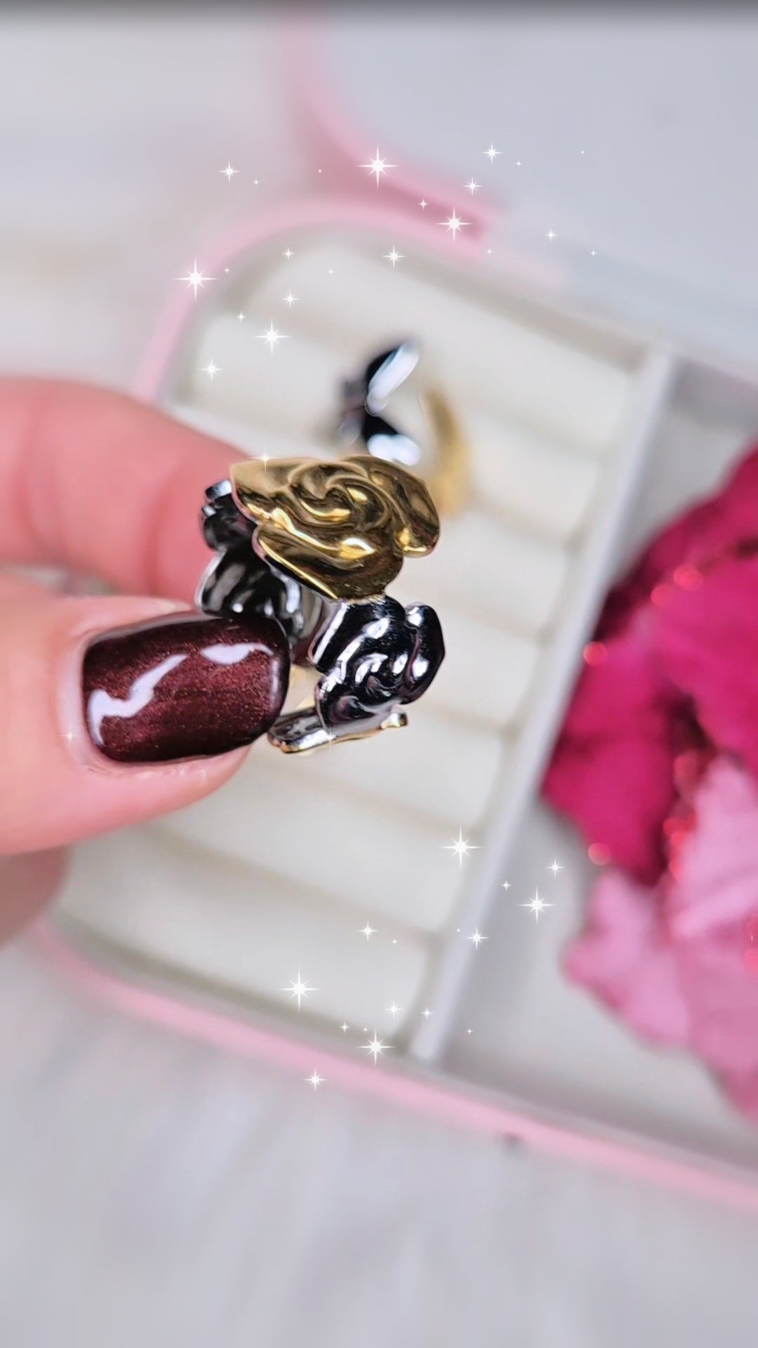 Anello a fascia Rose d'Autunno in acciaio bicolor mis. regolabile
