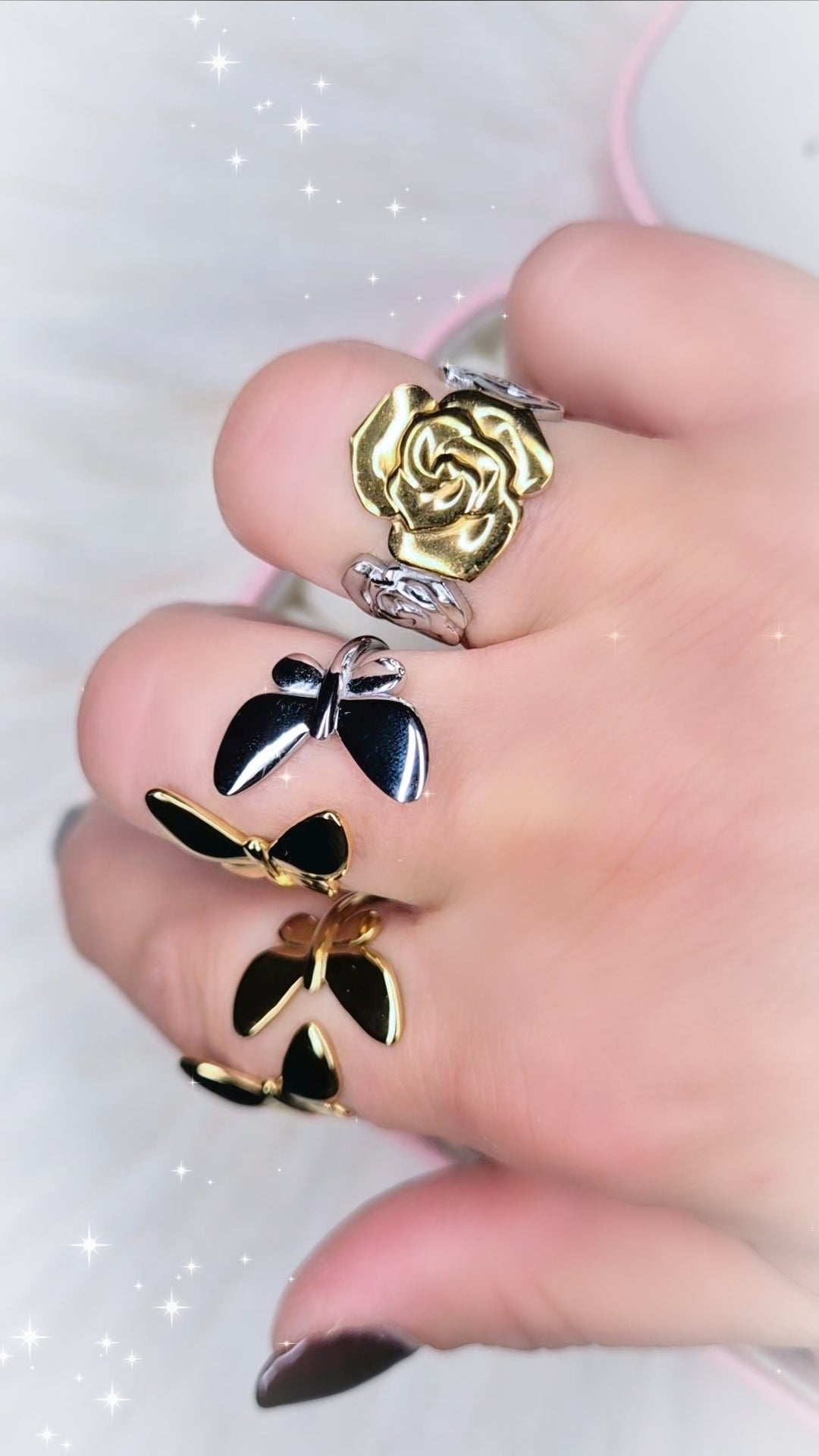 Anello Farfalle danzanti in acciaio gold o bicolor misura regolabile