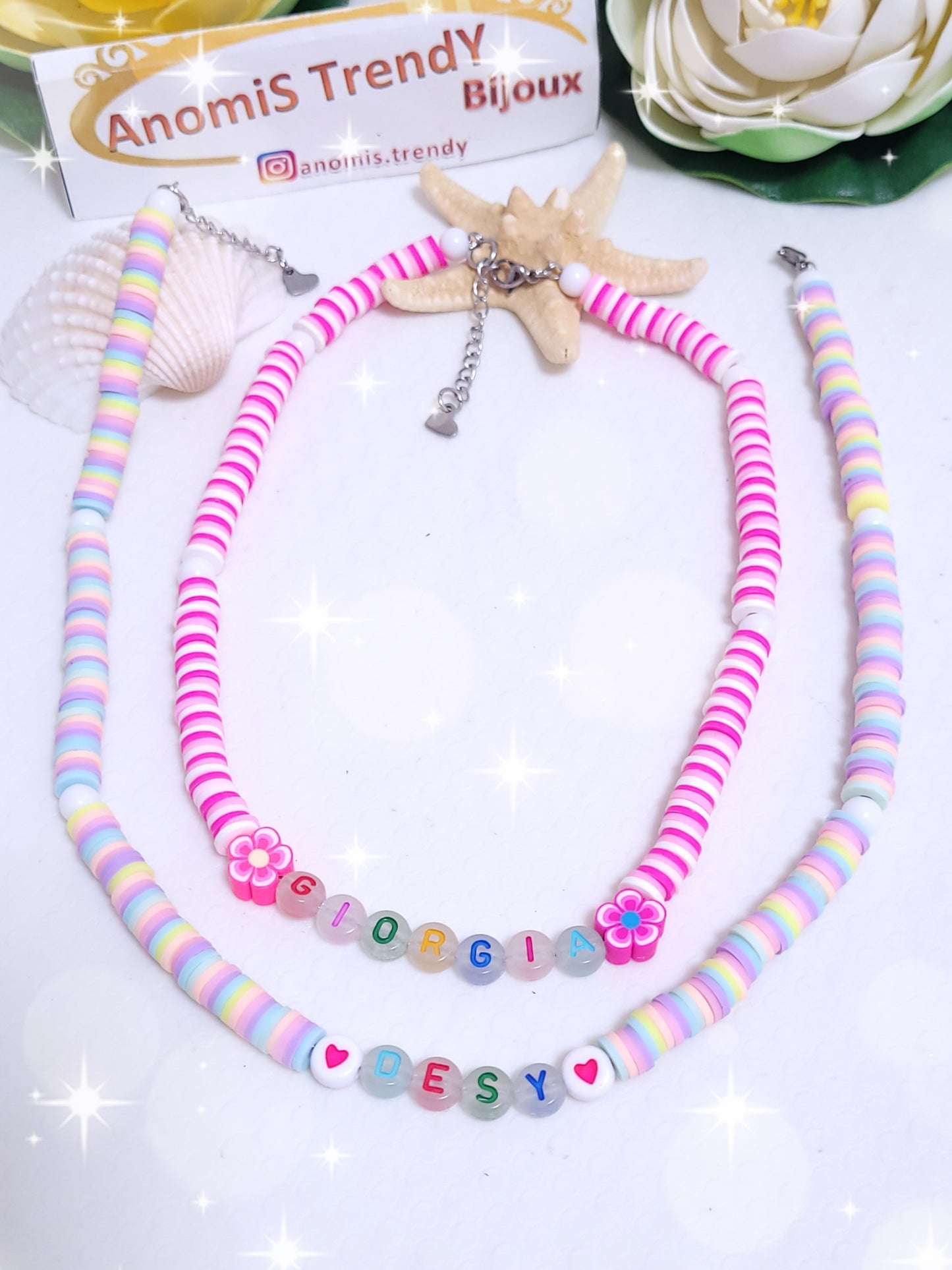 Collana rondelle mix colorate personalizzabile lettere fluorescenti al buio
