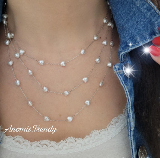 Collana in Acciaio GOLD o SILVER con Cuori tipo MadrePerla