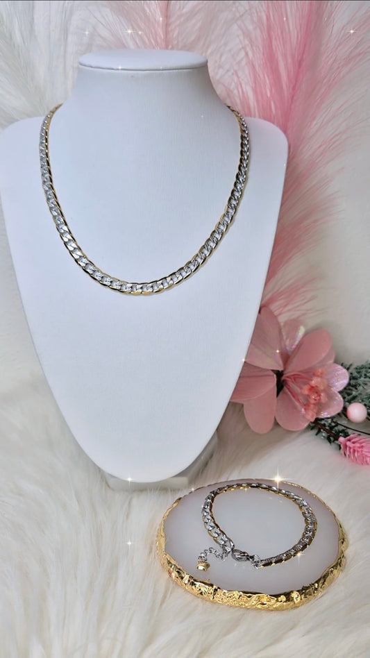 Girocollo Bracciale o parure catena martellata acciaio bicolor anallergico mis.regolab.