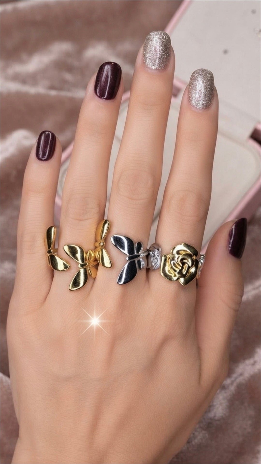 Anello Farfalle danzanti in acciaio gold o bicolor misura regolabile