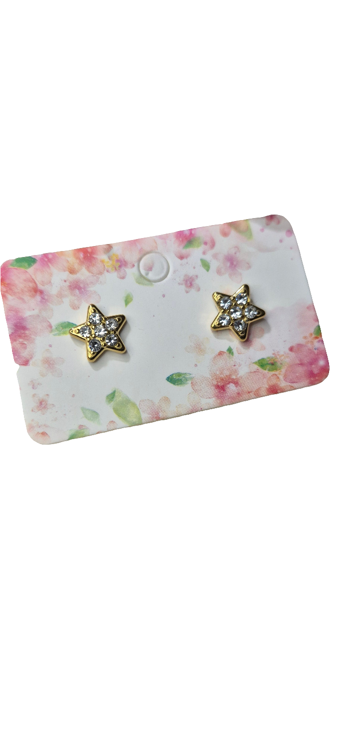 Orecchini a lobo Stelline con zirconi in Acciaio base Silver o Gold anallergici