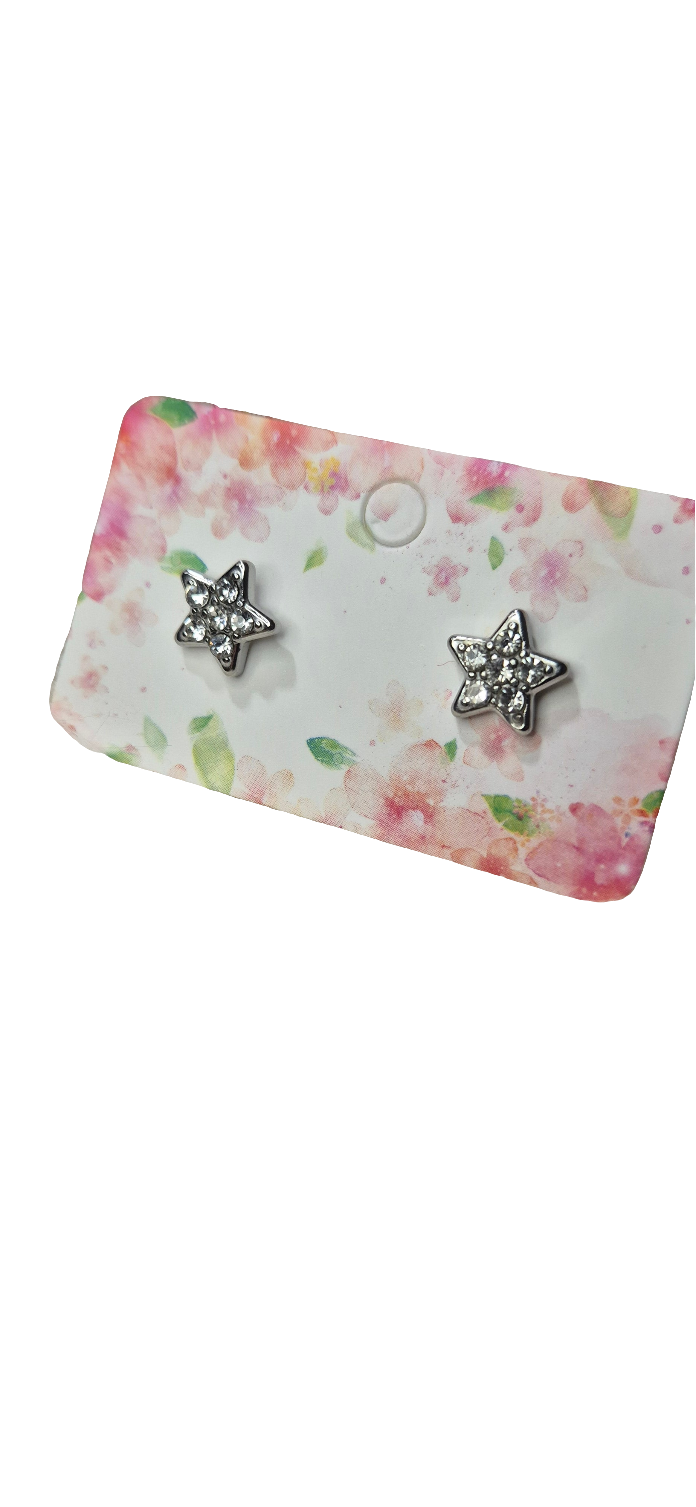 Orecchini a lobo Stelline con zirconi in Acciaio base Silver o Gold anallergici