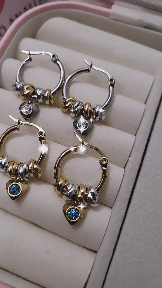 Orecchini cerchi 1.5cm nodini mix e Cuore punto luce 💎 100% acciaio anallergico