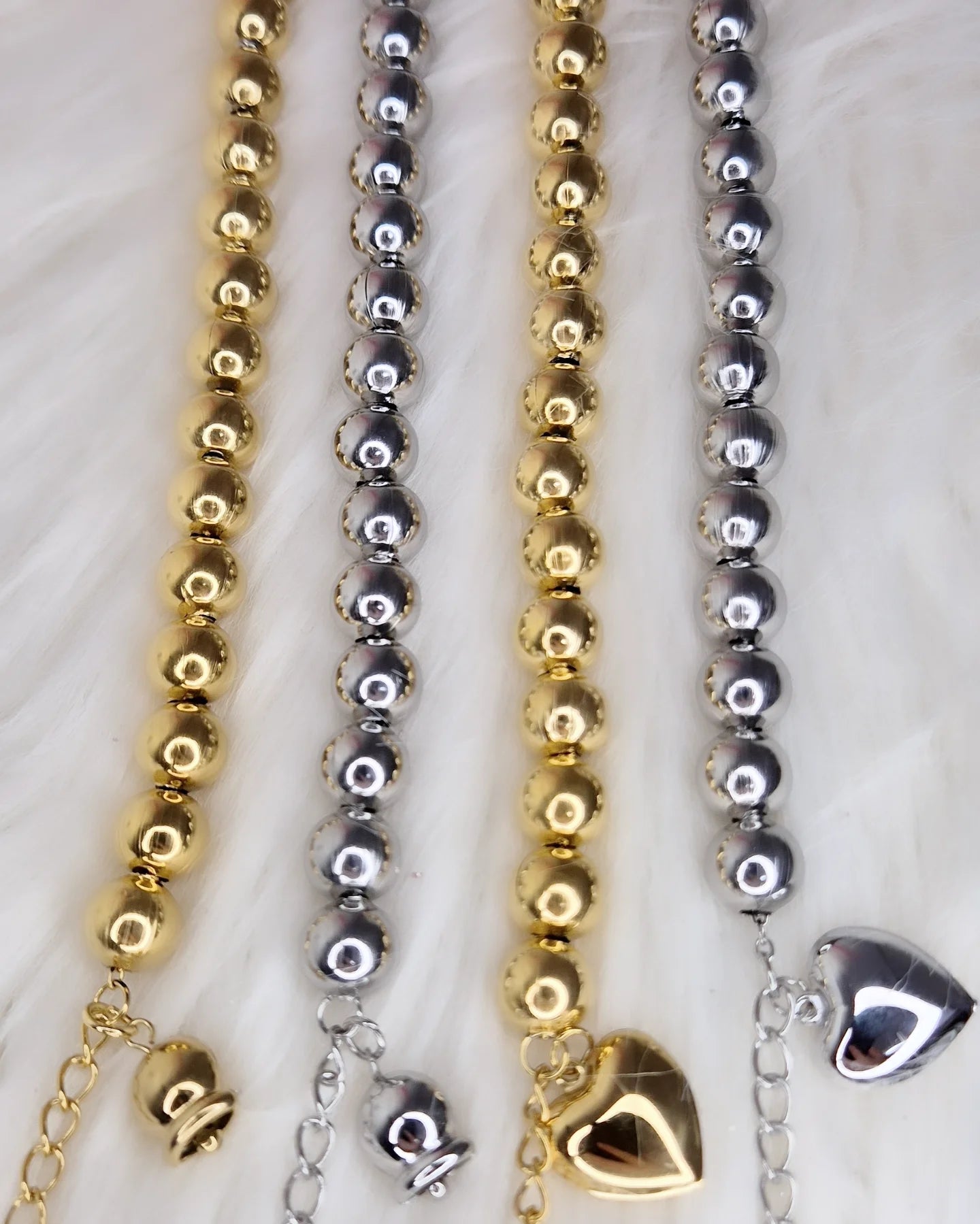 Bracciale Sonaglio Cuore o Campanella in acciaio silver o gold sfere 10mm