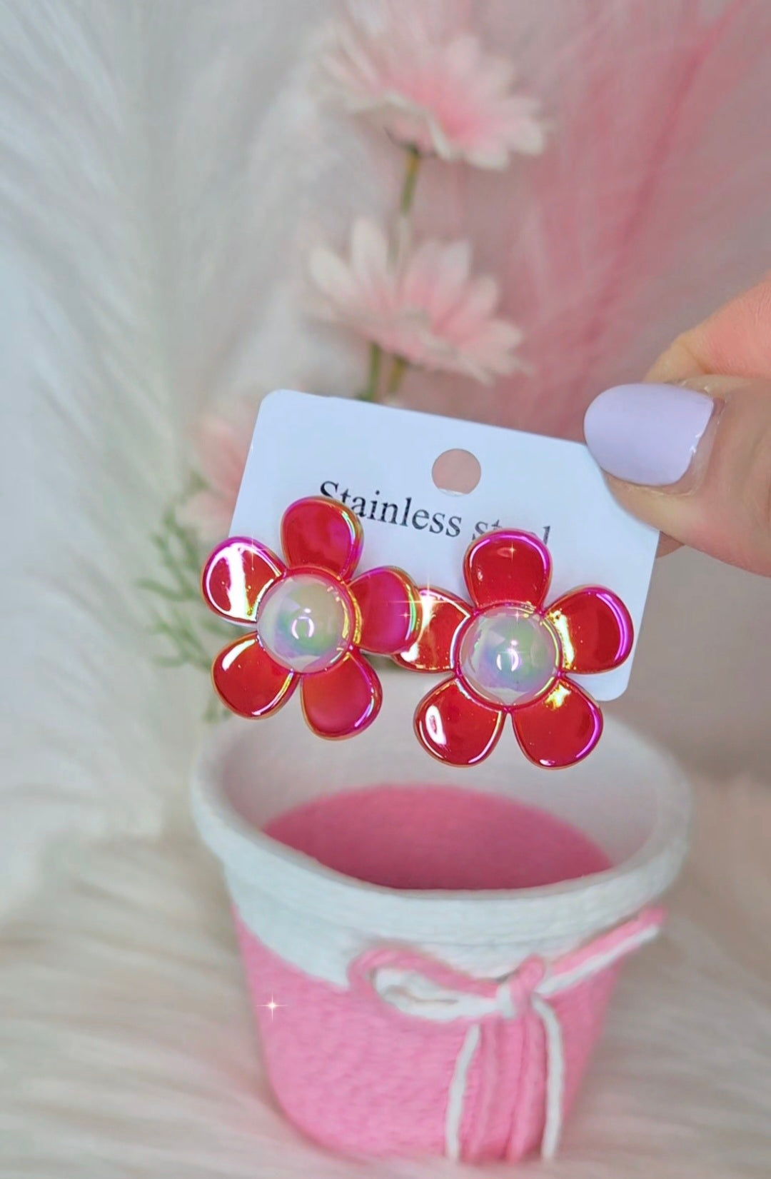 Orecchini Margherita 🌸 acciaio anallergico finish opalescente