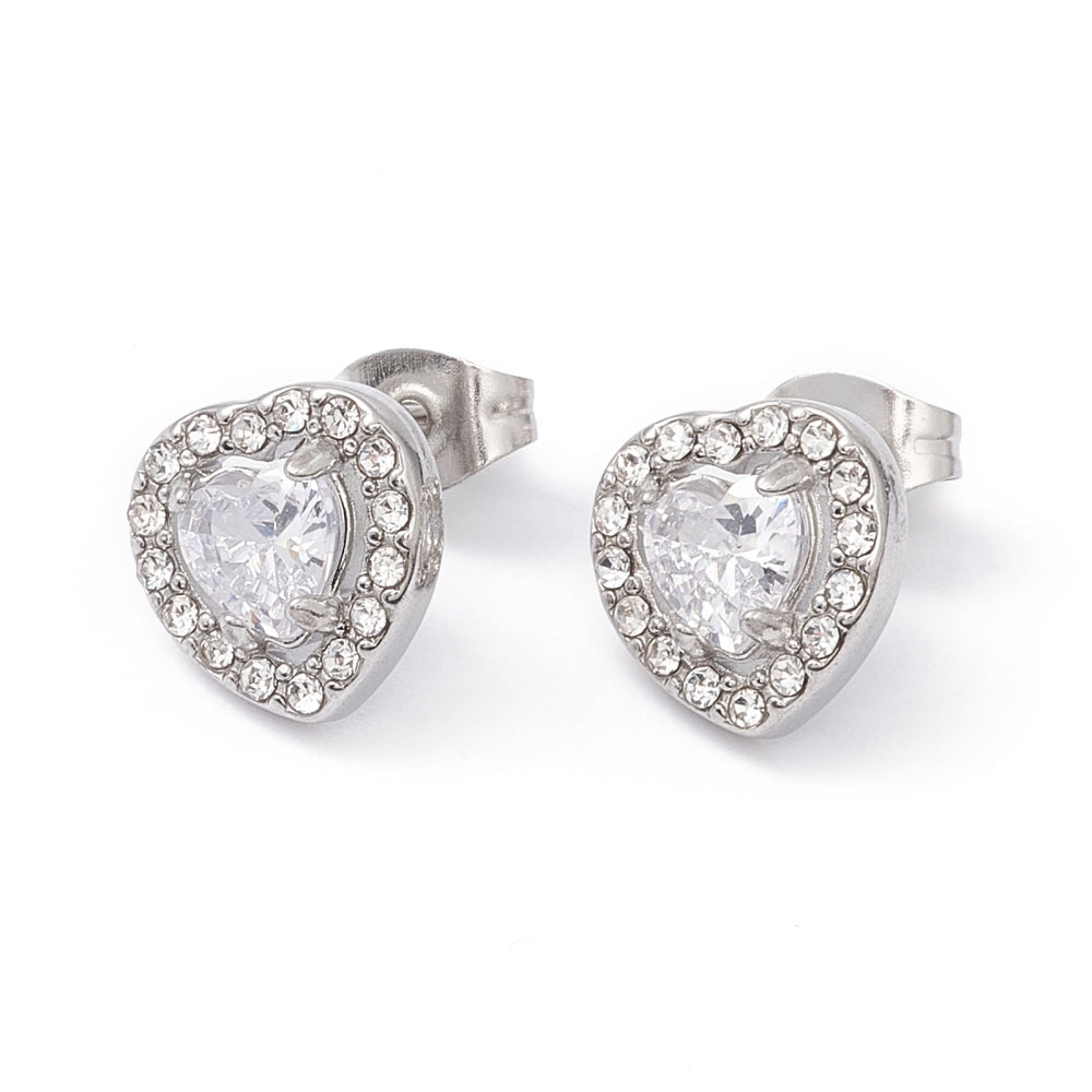 Orecchini a lobo Cuori Crystal con zirconi mod. Pandora