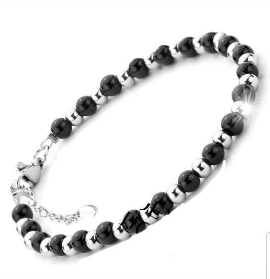 Bracciale mix sfere 6mm acciaio e nere