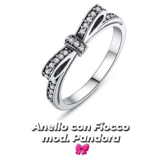 Anello Fiocco in acciaio con zirconi