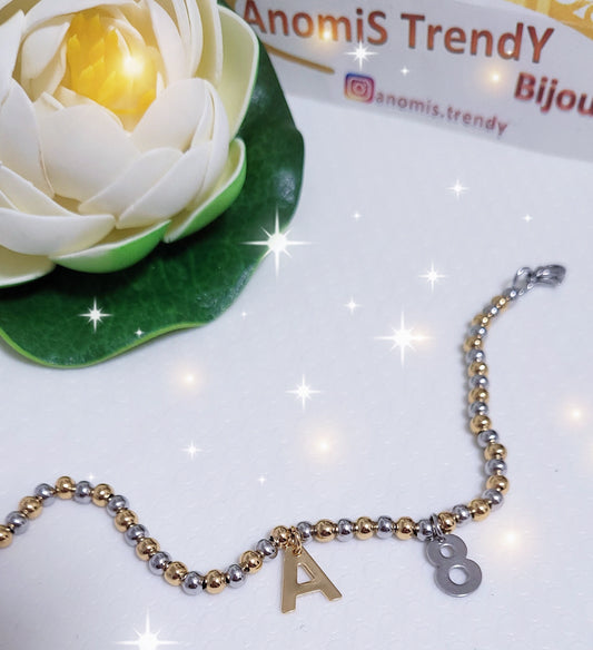 Bracciale sfere 4mm in acciaio mix Argento & Oro personalizzabile