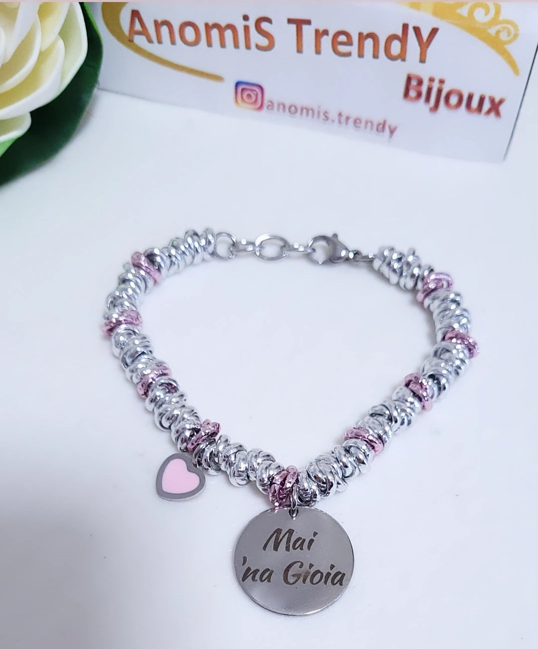 Bracciale NODINI MIX ARGENTO & ROSA personalizzabile