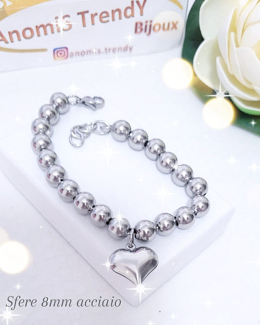 BRACCIALE SFERE 8mm con Cuore bombato