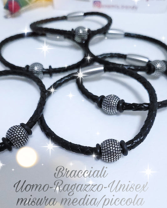 Bracciale uomo/unisex in similpelle nera intrecciata (misura piccola max 17cm)