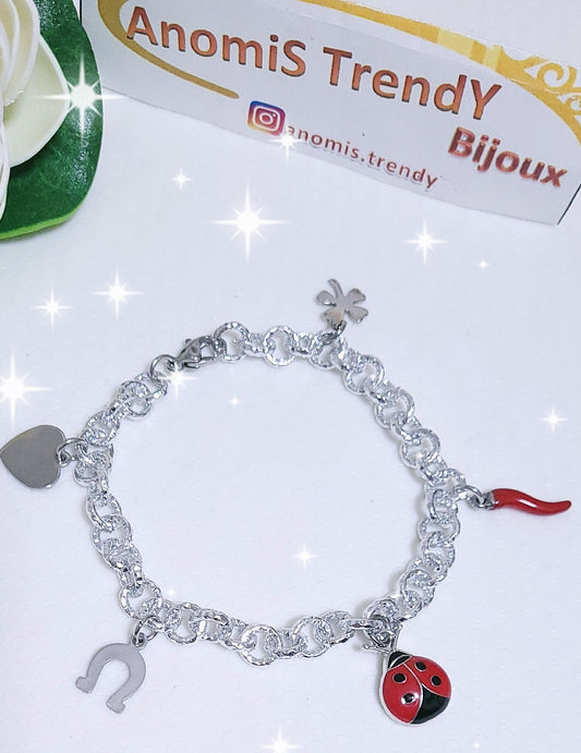 Bracciale catena maglia tonda lavorazione diamantata charms personalizzabili
