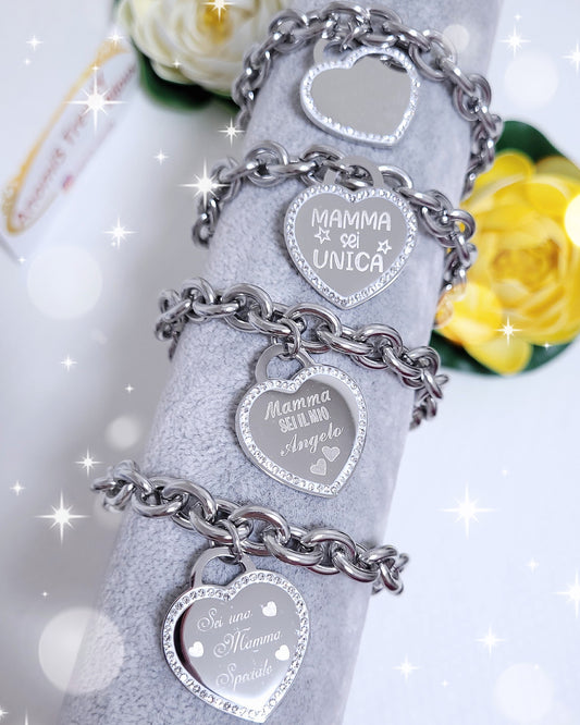 Bracciale maxi catena con Cuore inciso speciale Mamma