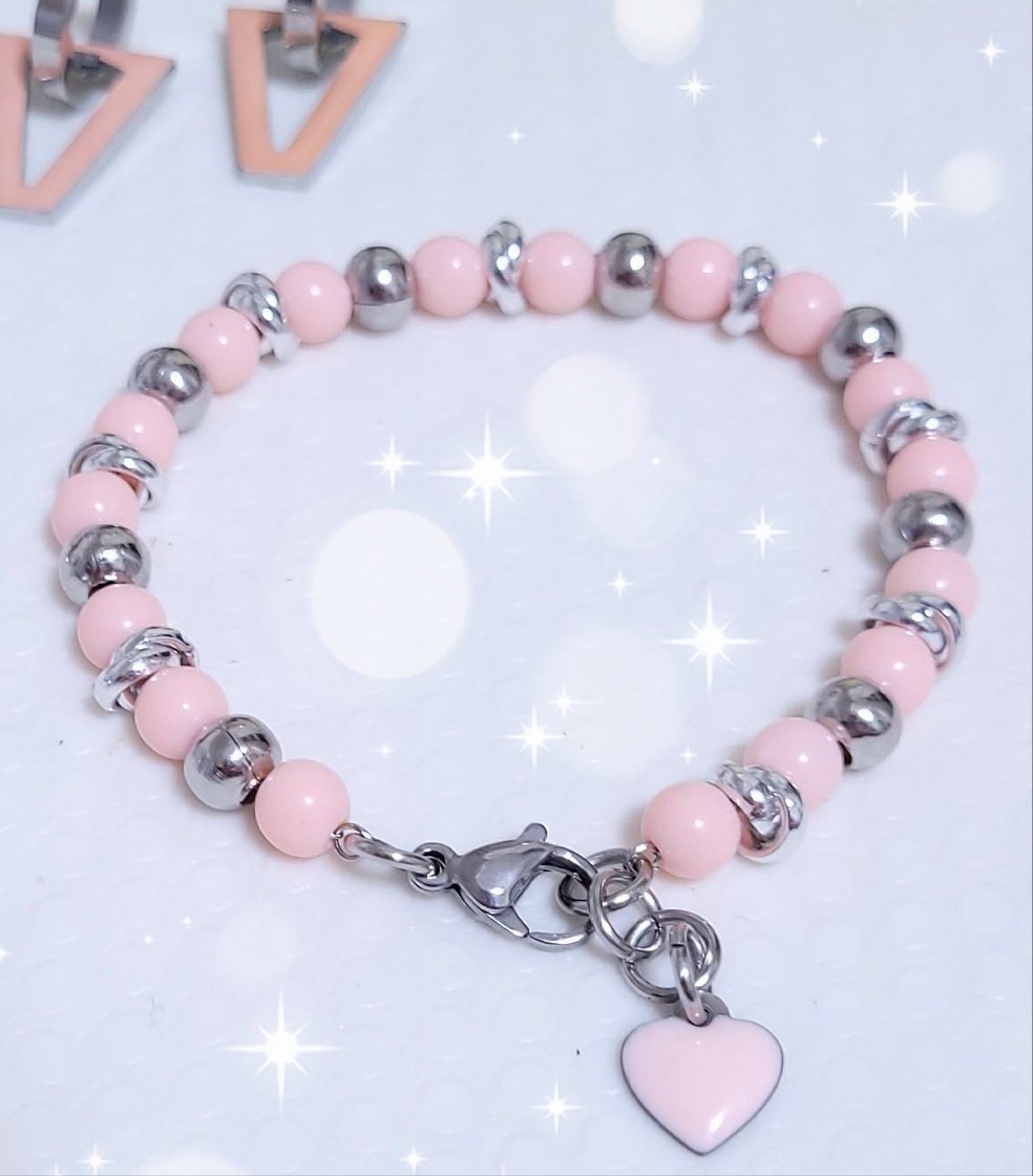 Bracciale mix sfere Acciaio & Colori Pastello a scelta bianco rosa azzurro personalizzabile con charms