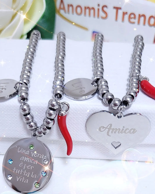 Bracciale AMICA sfere acciaio 4mm con PortaFortuna
