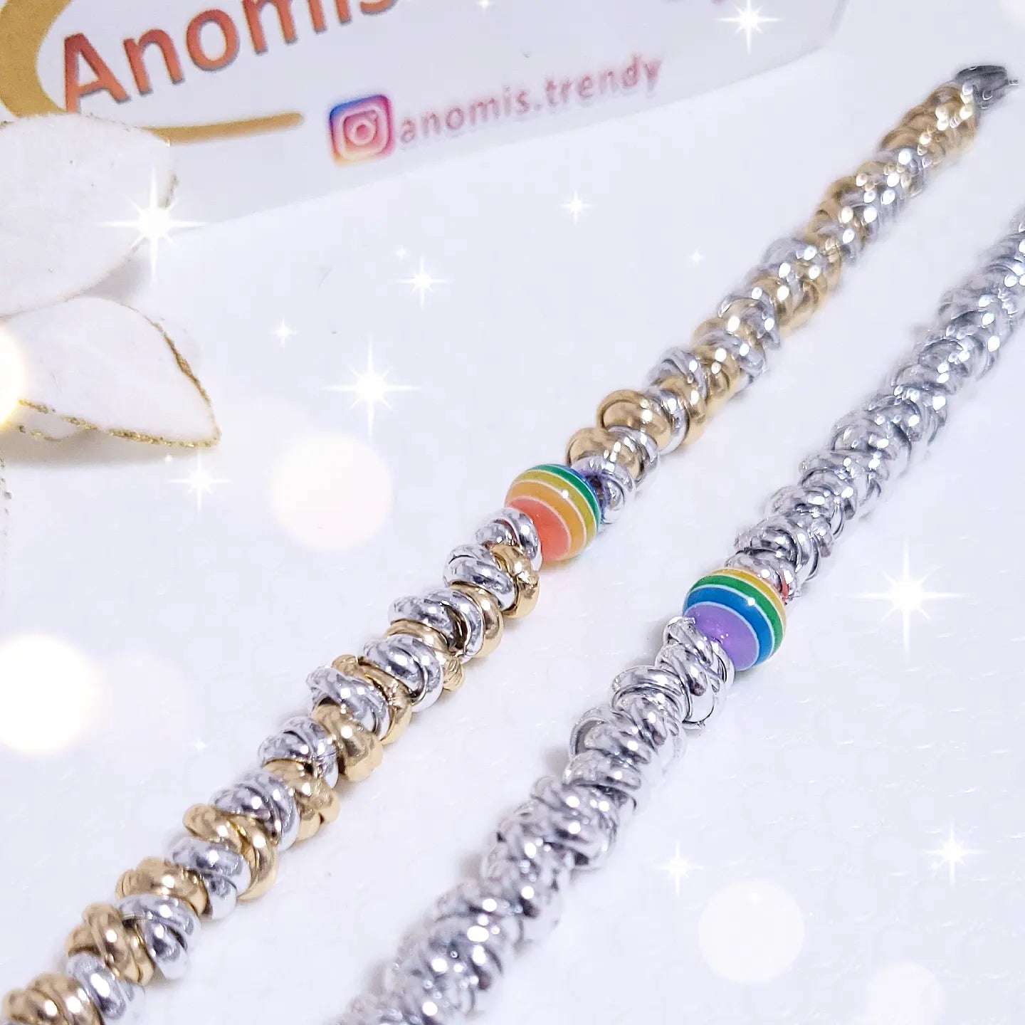 Bracciale Nodini con sfera Arcobaleno