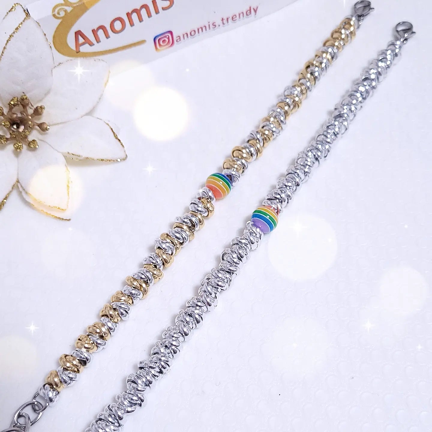 Bracciale Nodini con sfera Arcobaleno