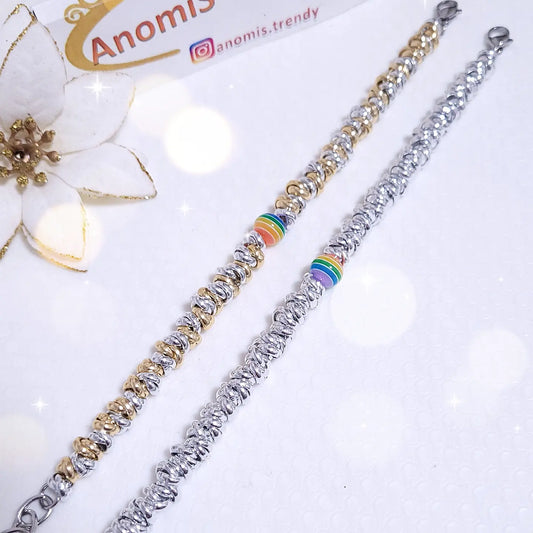 Bracciale Nodini con sfera Arcobaleno