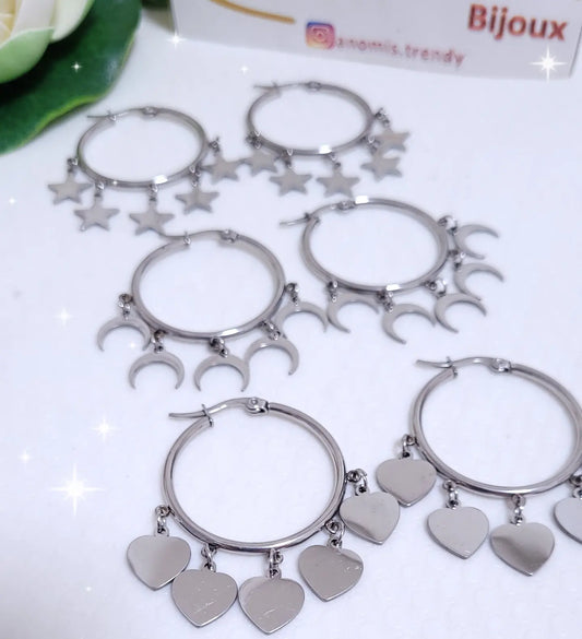 Orecchini cerchi 2.5cm in Acciaio con pendenti