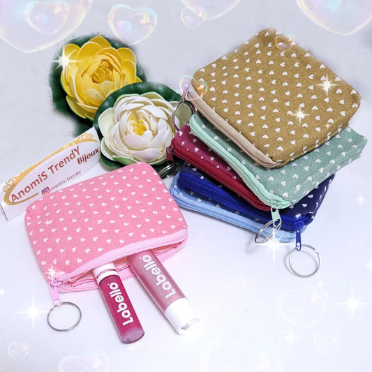 Mini Beauty pochette con zip fantasia Cuoricini Bianchi