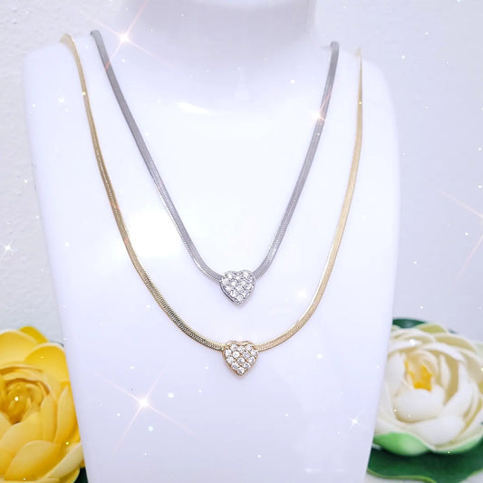Collana snake 50cm in Acciaio con Cuore 3D e zirconi