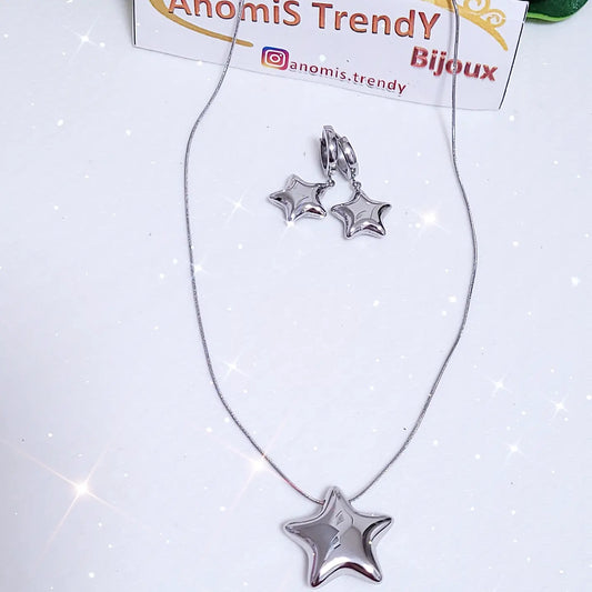 Collana Stella Bombata scorrevole in Acciaio inossidabile