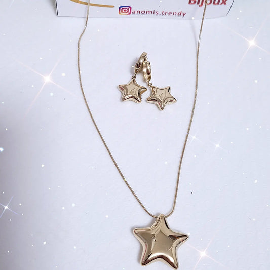 Collana Stella Bombata scorrevole in Acciaio inossidabile