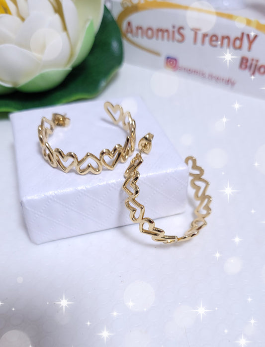 Orecchini giro Cuori 3cm acciaio dorè