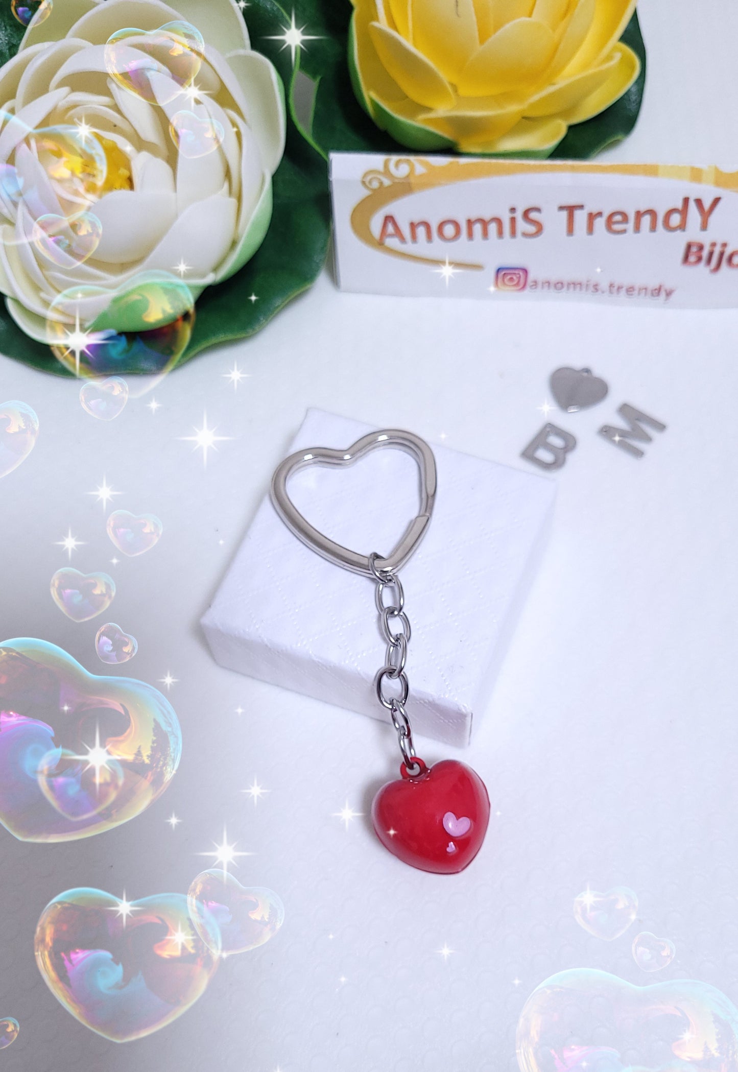 Portachiavi a Cuore con Campanellino Richiamo d'Amore Cuore Rosso personalizzabile