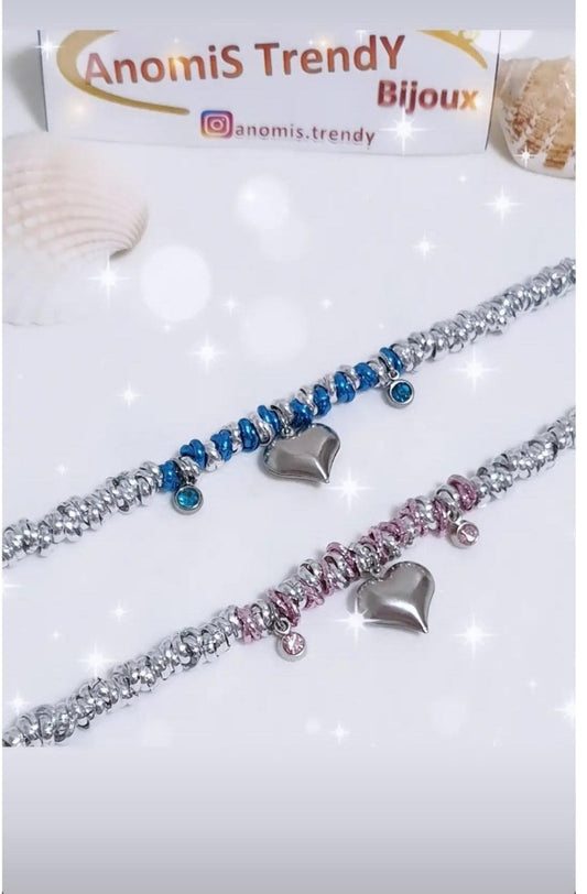 Bracciale nodini con punti luce tono su tono e cuore bombato
